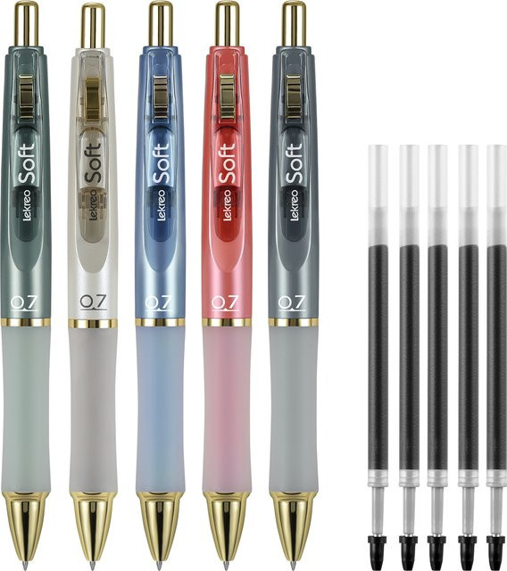 Lekreo GP125AS Gel-Tintenstift mit 0,7 mm Spitze, schwarze Tinte, weicher Griff und einziehbarem Design inklusive Nachfüllungen - Bild 1