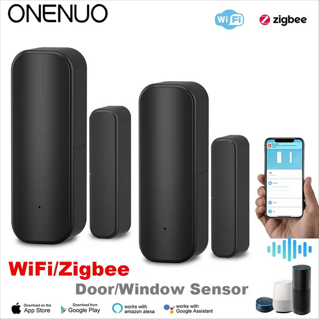 ONENUO Smart Home Tür-Fenster-Sensor WiFi Drahtloser Tür-Offen-Schließen-Detektor in Schwarz mit App-Fernalarm und Kompatibilität für Alexa und Google Home - Bild 1