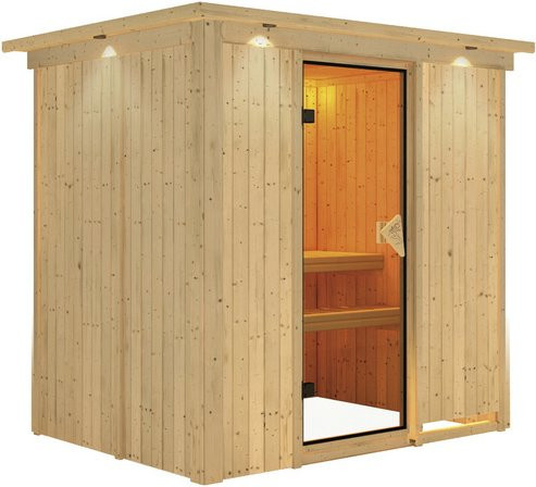 Karibu Sauna Kircholm für 3 Personen aus Fichtenholz in Beige, B/T/H: 202 x 165 x 210 cm - Bild 1