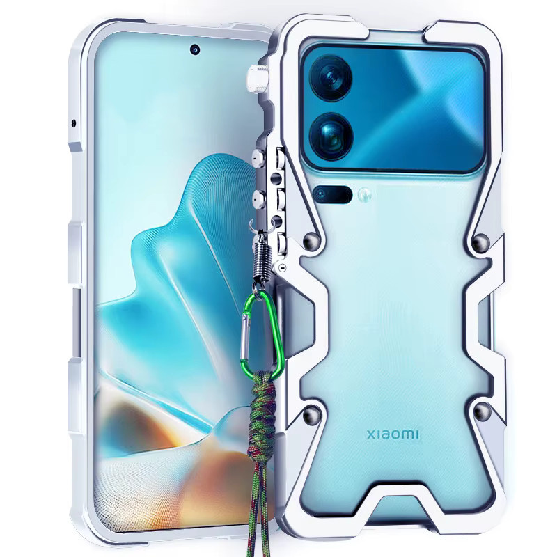 Stoßfeste Aluminium-Rahmen Schutzhülle mit Metall-Rüstungsschrauben für Xiaomi 15 Ultra 14T 13T 12s in Silber - Bild 1