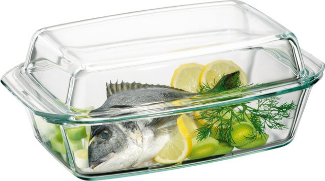 Simax Bratschale aus Glas in Transparent mit Deckel, rechteckig, B/T/H: 34,8 x 20,3 x 13,2 cm - Bild 1