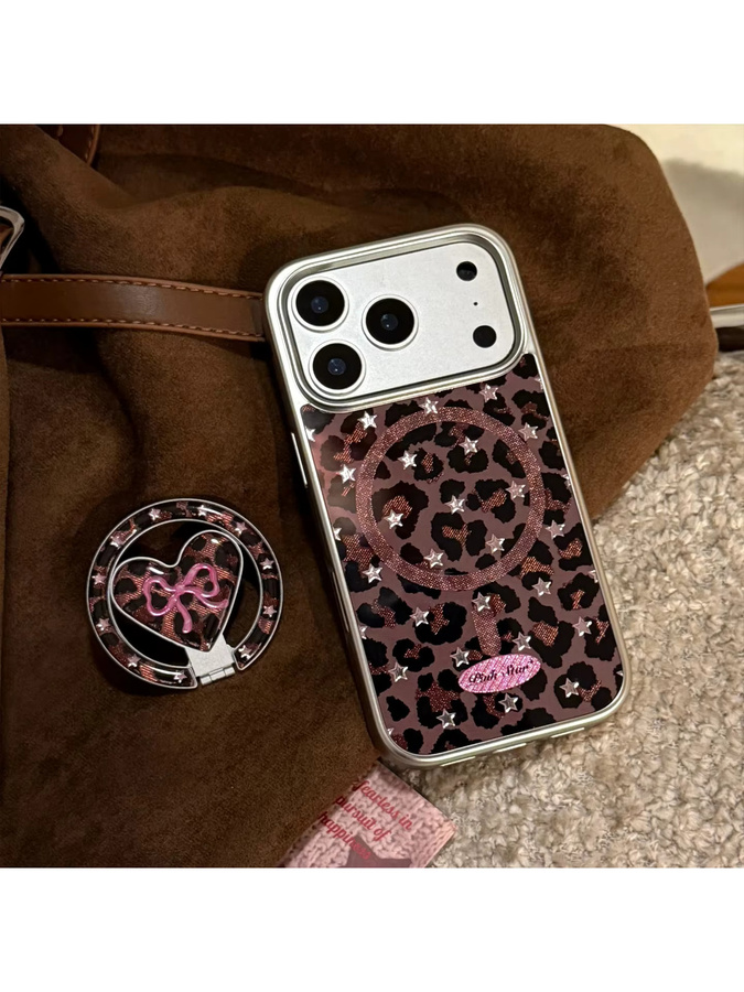 Apple iPhone Handyhülle mit koreanischem Leopardenmuster, Sternen und Falt-Herz-Design, stoßfeste Hartschale, multicolor, kompatibel mit iPhone 17 16 15 14 13 12 Pro Max - Bild 6