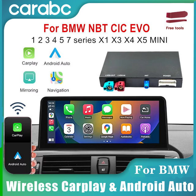 CARABC Drahtlose CarPlay und Android Auto Adapter für BMW EVO CIC NBT Systeme, Schwarz - Bild 1