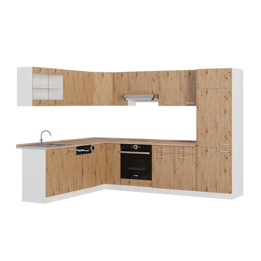Vicco R-Line Eckküche Artisan Eiche und Weiß, moderne Küchenzeile aus Spanplatte, B/T/H: 227 x 287 x 207 cm - Bild 2