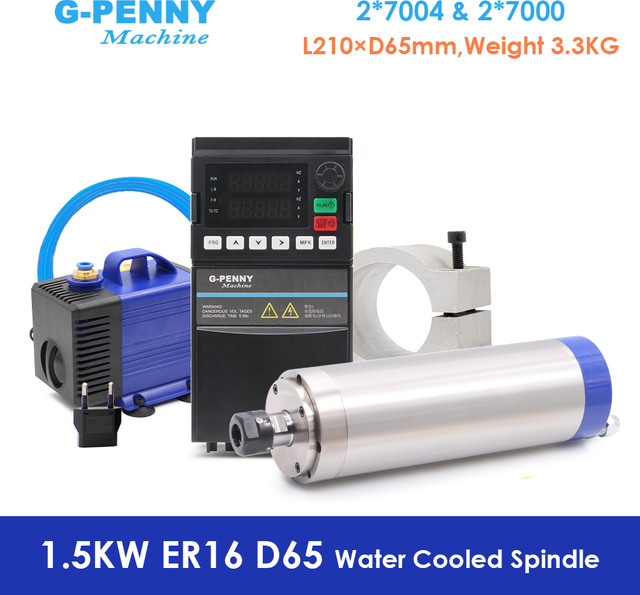 G-Penny CNC Spindel-Kit mit 1,5KW Wasserkühlung, ER16 Spannzangenfutter, 4-teiligem Lagerset, VFD und Pumpe für Holz- und Aluminiumfräsen - Bild 1
