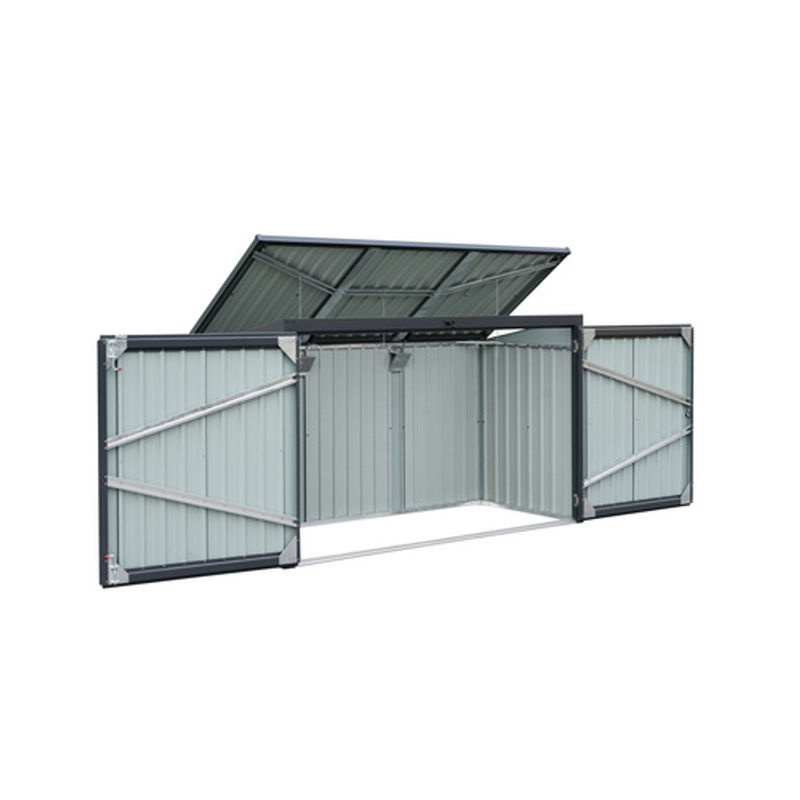 Floraworld Mülltonnen-Garage aus Stahl für 3 Mülltonnen, abschließbar mit Satteldach und Belüftungsgitter, grau/anthrazit, B/H/T: 134 x 233 x 101 cm - Bild 2
