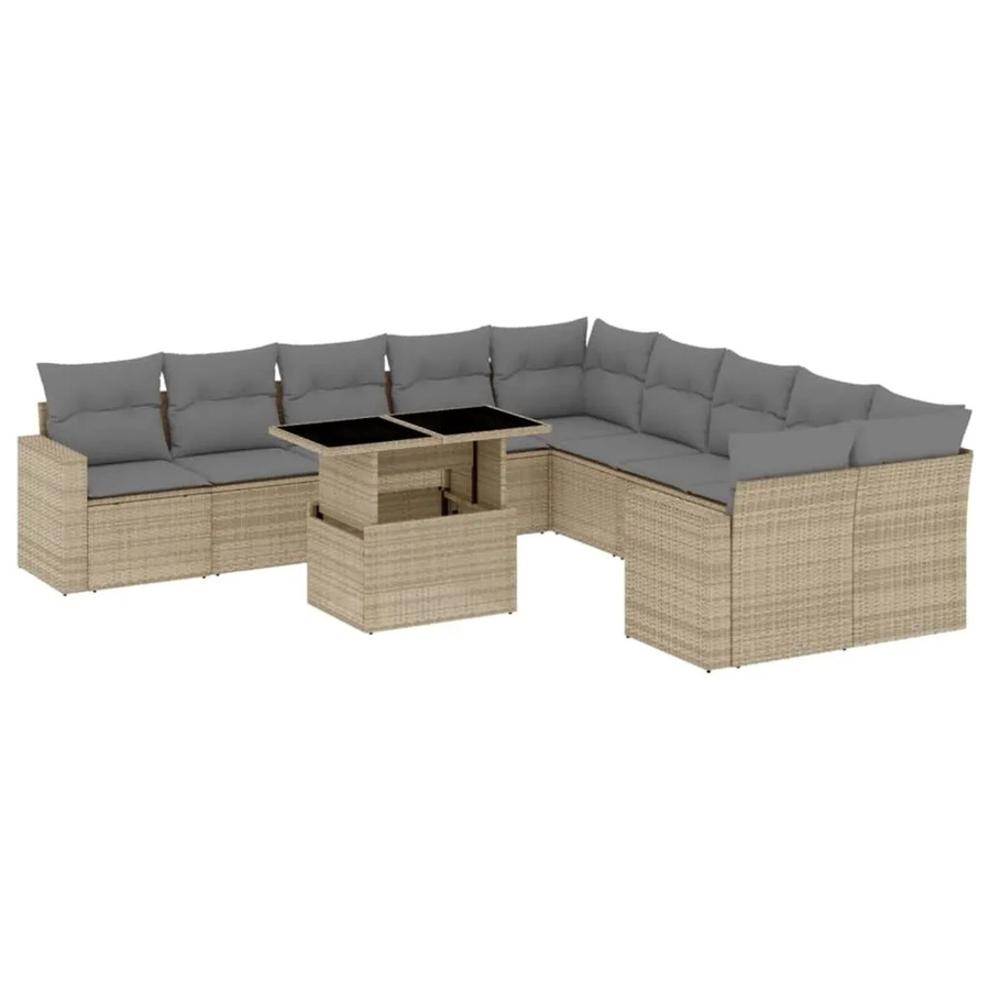 vidaXL 11-teilige Garten-Sofagarnitur aus Poly-Rattan mit Kissen in Beige-Grau - Bild 2