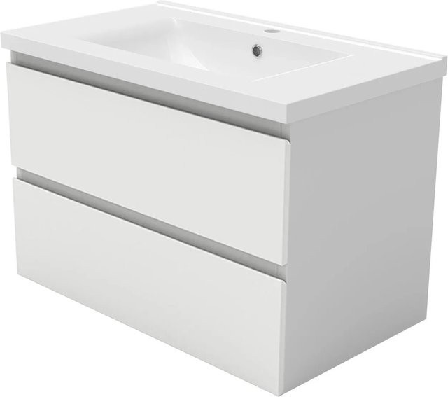 AICA Badmöbel Aalst 2-teiliges Waschbecken-Set mit Keramik-Waschtisch und Unterschrank in Matt Weiß mit Softclose-Schubladen, Breite: 81 cm - Bild 1