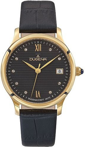 Dugena Damenuhr, Quarz, Edelstahl, Leder, Schwarz, Saphirglas, 32 mm - Bild 1