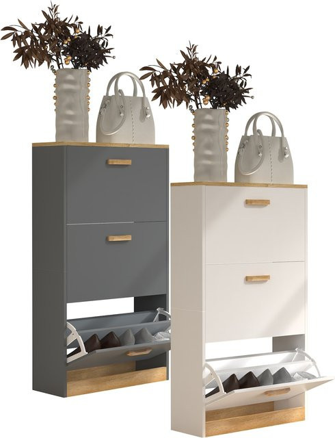 VCM Schuhschrank aus Holz mit 3 Klappen für Flur und Diele, Höhe: 105 cm, Breite: 59 cm, Tiefe: 22 cm - Bild 1