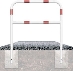 Schake Abweisebügel aus Stahlrohr mit Querholm, beschichtet, zum Einbetonieren, Farbe: Weiß/Rot, Breite: 50 cm, Höhe: 140 cm - Bild 1