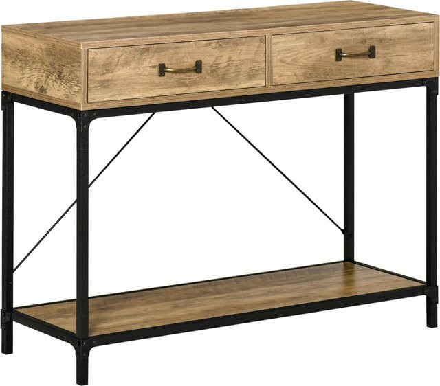HOMCOM Beistelltisch Konsolentisch im Industrie-Design mit 2 Schubladen und Unterregal, Braun Schwarz, B/T/H: 100 x 35 x 76,5 cm - Bild 1