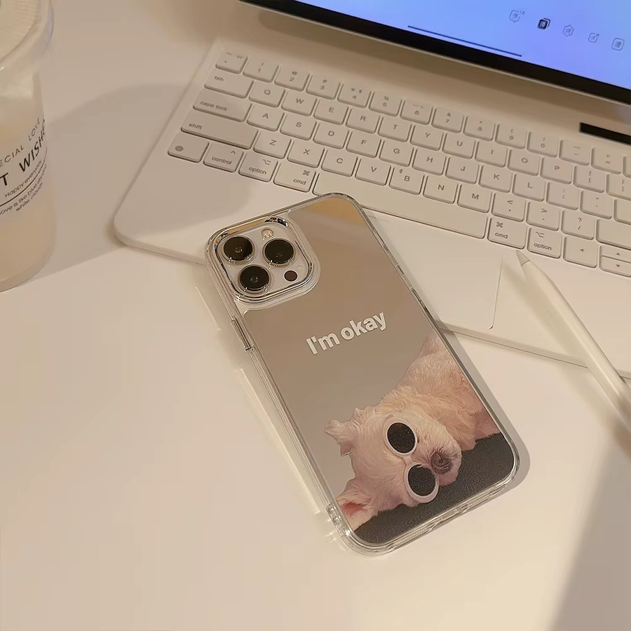 Stoßfeste iPhone Schutzhülle mit Sonnenbrille- und Hundemuster sowie galvanisiertem Make-up-Spiegel für verschiedene iPhone Modelle - Bild 2