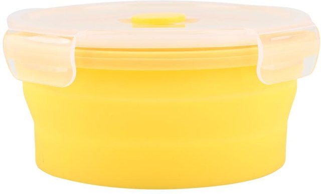 Faltbare Silikon Bento Box CosyHome Runde Lunchbox Mikrowellengeeignet Gelb Beige 500ml - Bild 1