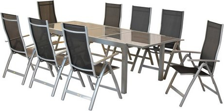 Merxx Gartenmöbelset Carrara 9-teilig in Schwarz aus Aluminium mit Tisch B: 220 cm, T: 90 cm, H: 108 cm - Bild 1