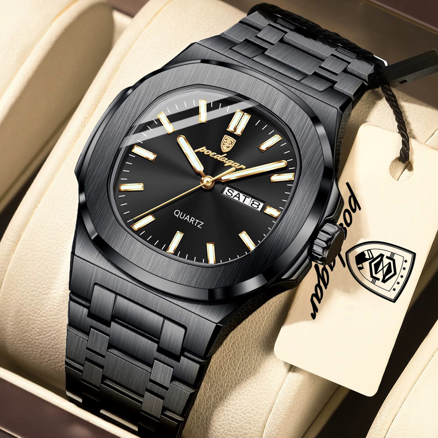 POEDAGAR Armbanduhr Edelstahl, Quarz, Silber, Herren, Datum, Wochentag - Bild 2