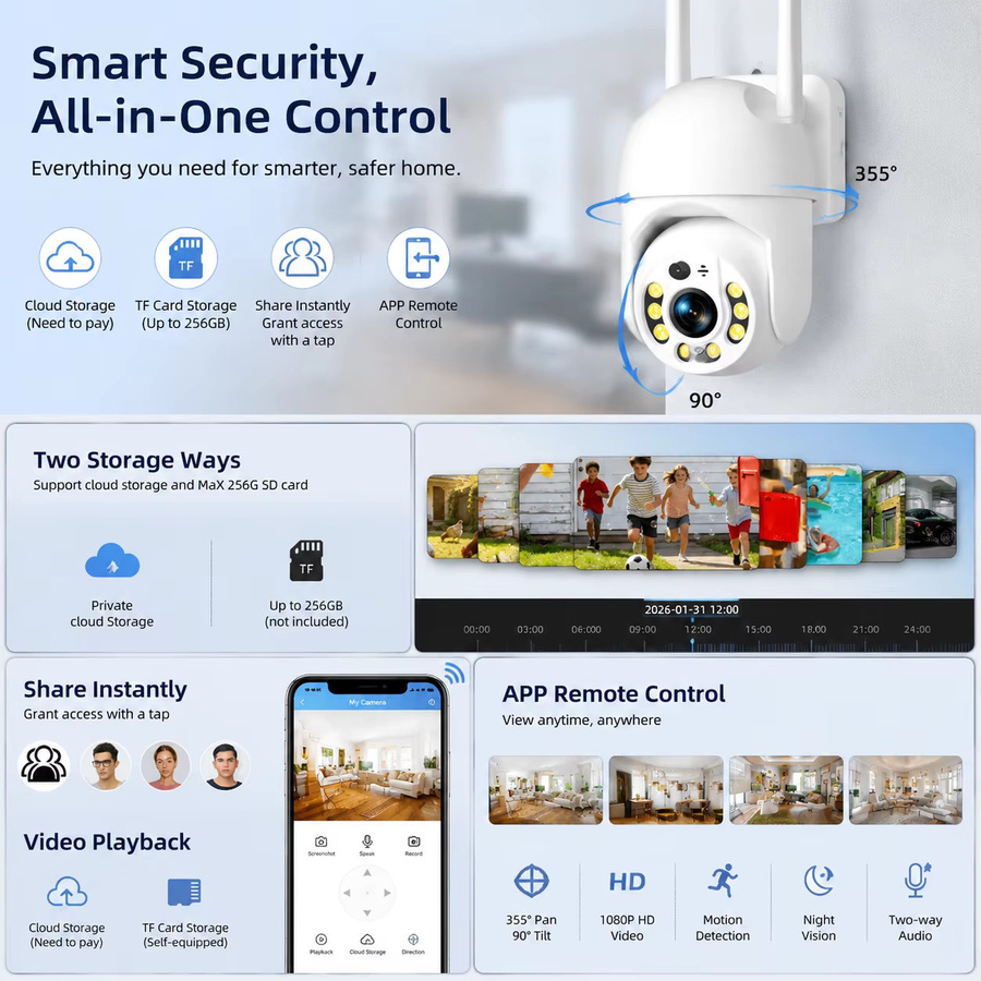FUNOVATION YC365 Plus Kabellose PTZ WLAN-Sicherheitskamera in Weiß mit Dual-Licht Infrarot- und Farbnachtsicht, automatischer Personenverfolgung und Zwei-Wege-Kommunikation - Bild 4