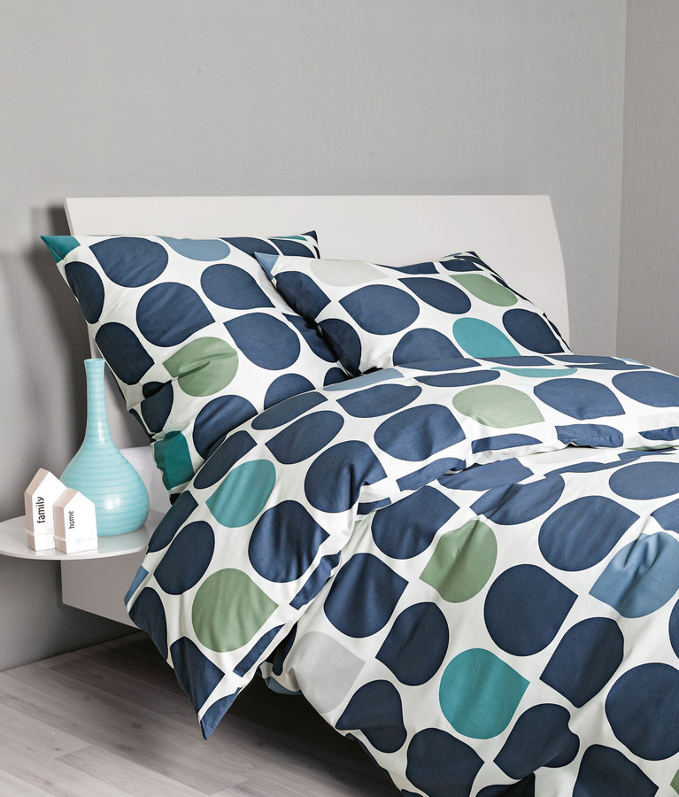 Janine J.D. Mako-Satin Bettwäsche mit Punktemuster im Retro-Design, Blau und Grün, B/H: 200 x 220 cm mit Kissenbezug 80 x 80 cm - Bild 1