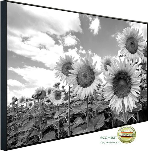 papermoon EcoHeat Infrarotheizung Sonnenblumen Design in Schwarz und Weiss mit Matt-Effekt, App-Steuerung und Überhitzungsschutz - Bild 1