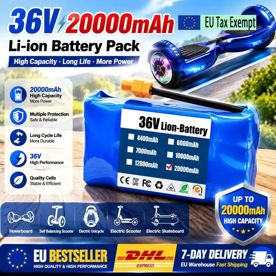 Wiederaufladbarer 36V 20000mAh Lithium-Ionen-Akkupack in Blau für elektrische Hoverboards und Einräder (10s2p) - Bild 2