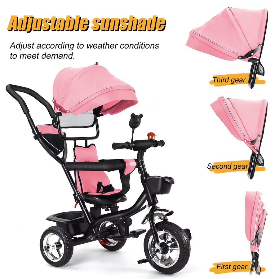 Unisex Kinder-Dreirad mit umkehrbarem Sitz, Sonnenschutz und Stauraum in Rosa/Pink - Bild 2