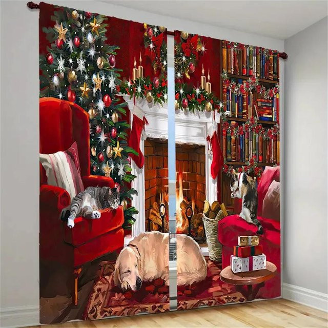 Yiran Furniture Weihnachtsbaum Vorhänge aus Polyester in Rosa, 2er-Set, halbtransparent, Breite: 65 cm, Höhe: 60 cm - Bild 1