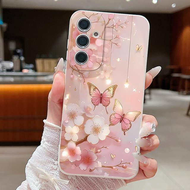 Samsung Galaxy Handyhülle aus weichem Silikon mit Schmetterlingsblumen-Druck für verschiedene Modelle - Bild 1