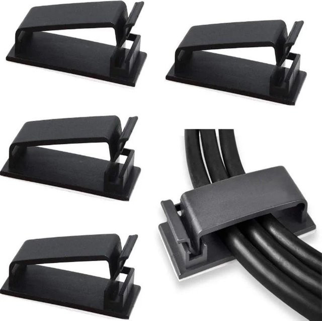 Selbstklebender Kabelmanagement-Clip aus Kunststoff für Ethernet-LAN-Kabel, Kabelhalter in Schwarz oder Weiß - Bild 1