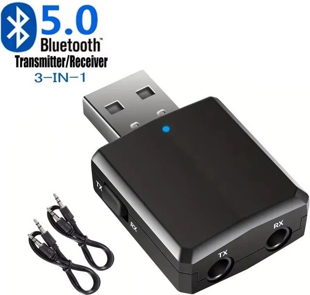 KAFNHCKA 3-in-1 Bluetooth 5.0 Empfänger und USB Adapter mit 3,5 mm Klinkenanschluss in Schwarz - Bild 1