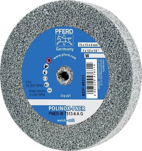 PFERD TOOLS POLINOX verpresstes Vlies-Rad PNER Weich A Grob für Finish, Farbe: Grau, Durchmesser: 75 mm, Breite: 13 mm, Bohrung-Ø: 6 mm - Bild 1