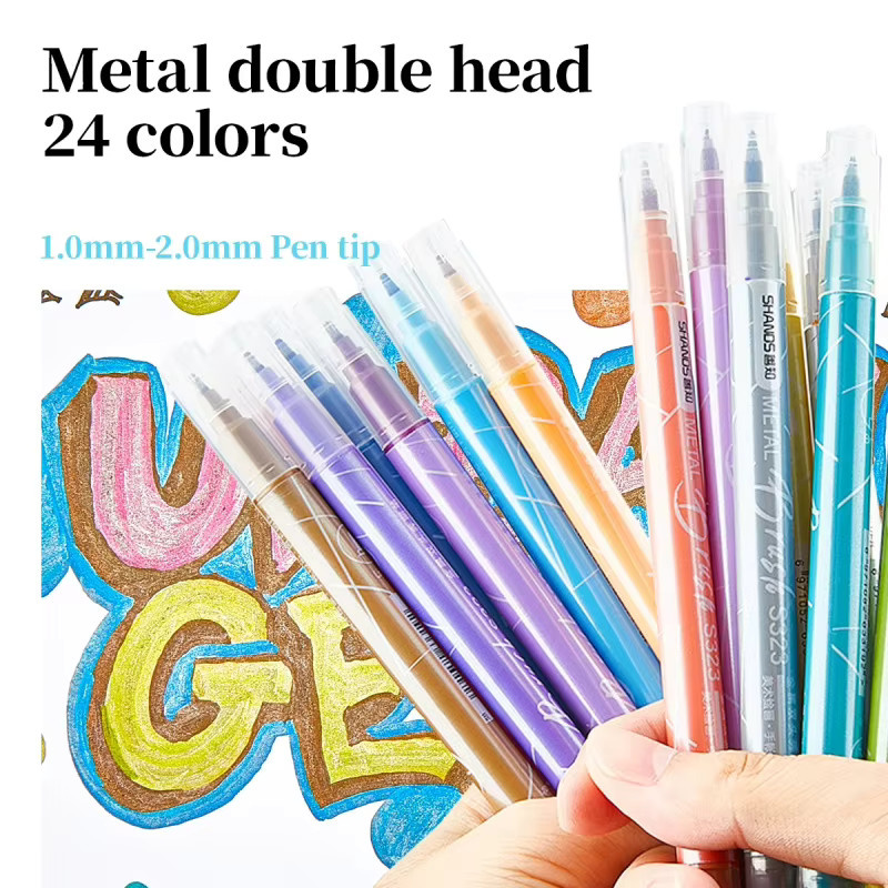 Kolorowys Metallische Markierungsstifte mit zwei Spitzen in Silber und Multicolour für Felsmalerei, Keramik und Bastelarbeiten - Bild 2