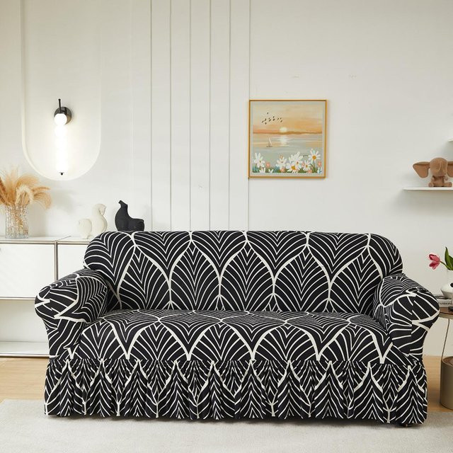 Elastischer und rutschfester Sofabezug für 1-Sitzer mit grafischem Print in Weiß - Bild 1