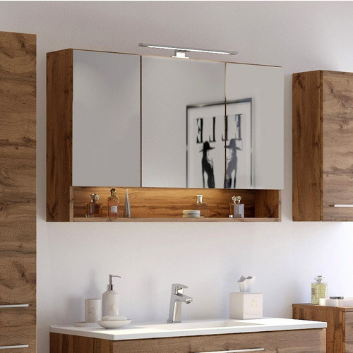 HELD MÖBEL Spiegelschrank Livorno in Eiche braun mit LED-Beleuchtung und Regalen, Höhe: 64 cm, Tiefe: 20 cm - Bild 4