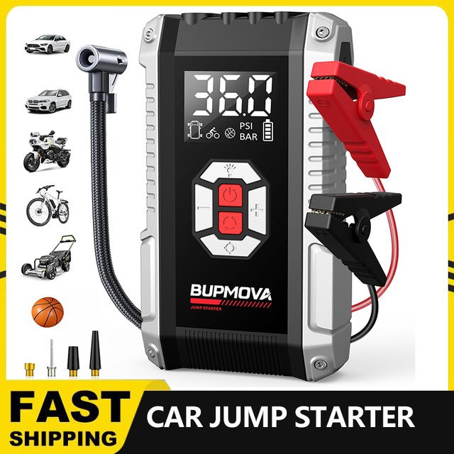 BSMOOM Auto-Starthilfe mit 150PSI Luftpumpe und 26800mAh Hochleistungsakku, Tragbarer Reifenfüller für Benzin und 10L Diesel mit LED-Beleuchtung und USB Typ-C Schnellladung - Bild 1