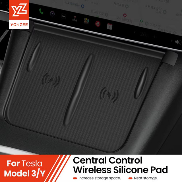YZ Anti-Skid Silikon Pad für Tesla Modell 3 Y Highland Juniper 2021-2025, kabelloses Lade-Zubehör, Schwarz - Bild 1