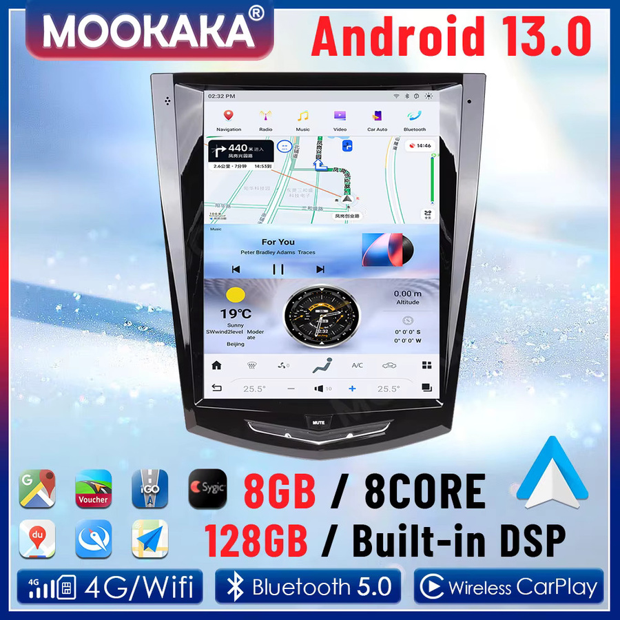 Aotsr Android Auto und Carplay Multimedia-Player mit GPS und DSP für Cadillac ATS CTS SRX Escalade 2013 bis 2018, Schwarz - Bild 4