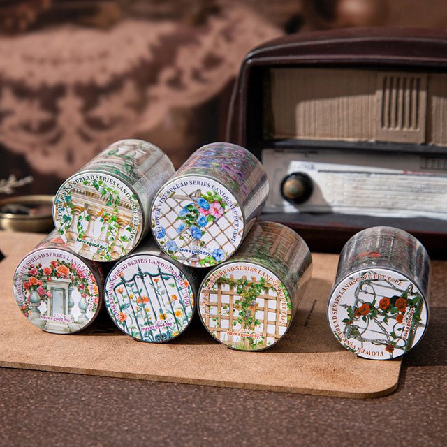 Leaffei Washi Tape Set mit 6 europäischen Retro-Motiven, florale Pflanzen und Landschafts-Designs, mehrfarbig - Bild 1