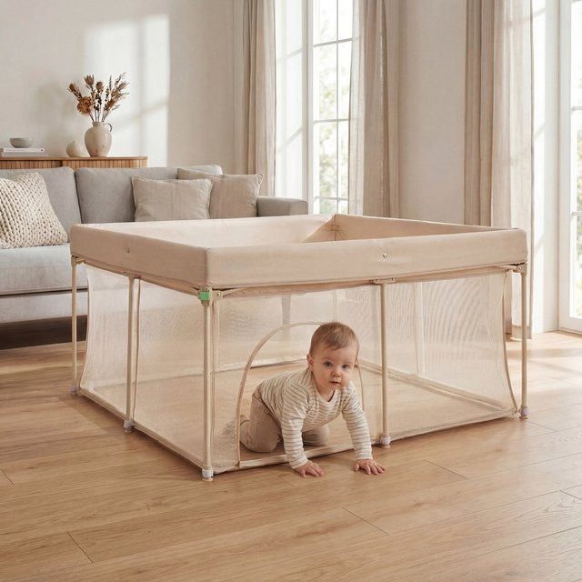 Fillikid Laufgitter Dubai in Beige und Braun, B/T/H: 120 x 120 x 67 cm - Bild 1