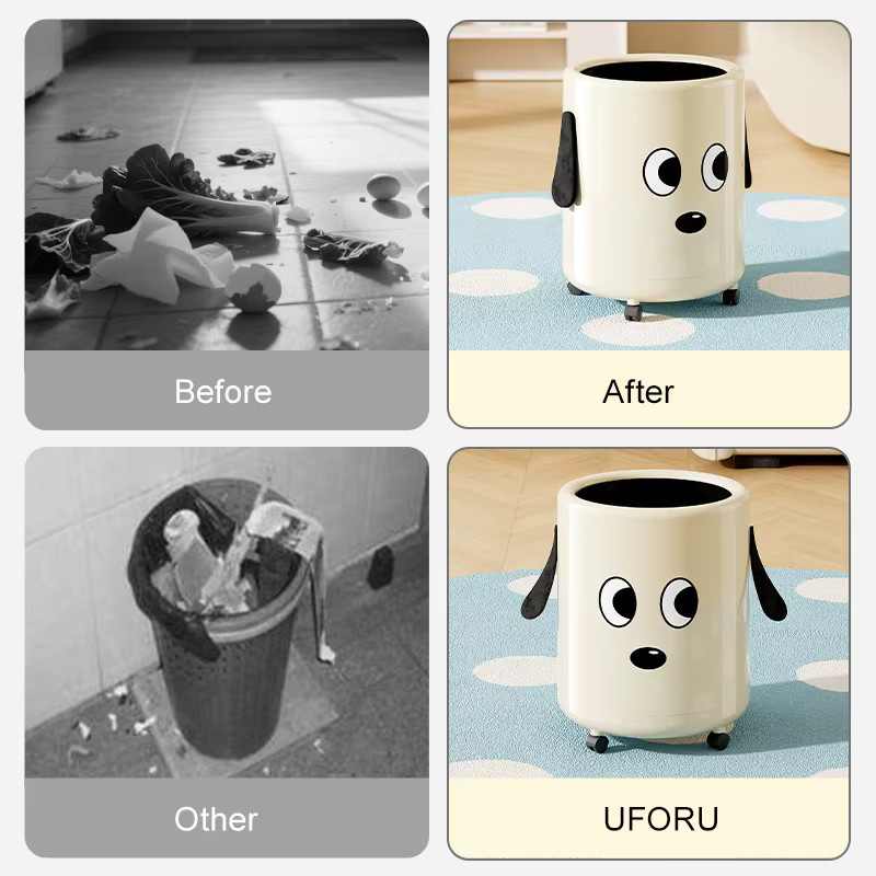 UFORU Niedlicher Hunde-Mülleimer mit Rollen und herausnehmbarem Inneneimer aus Kunststoff für Badezimmer, Küche und Wohnzimmer - Bild 5