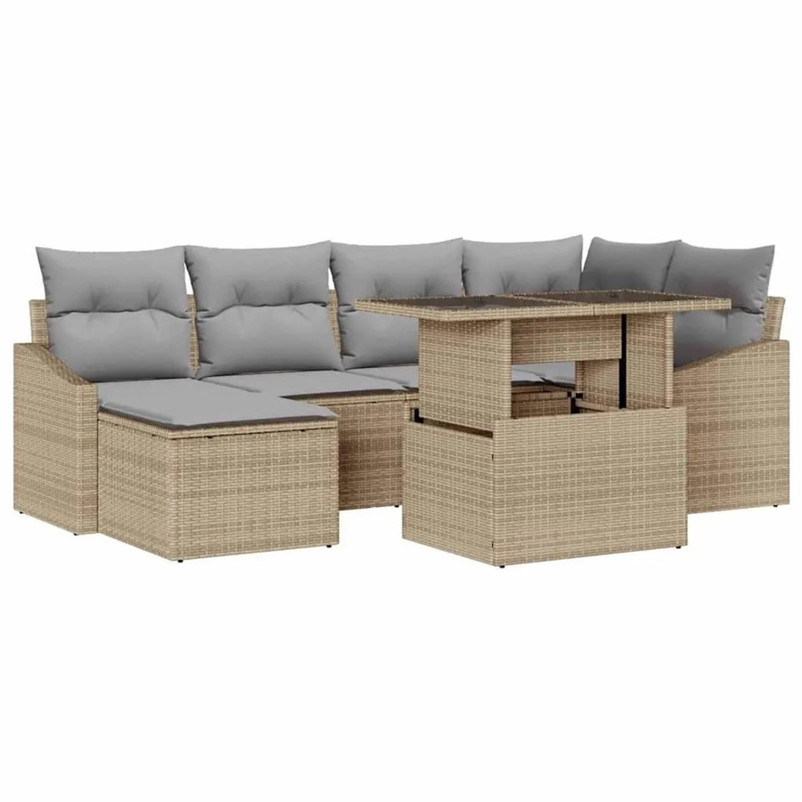 vidaXL Garten-Sofa-Set mit 7 Teilen und Kissen in Beige und Hellgrau - Bild 2
