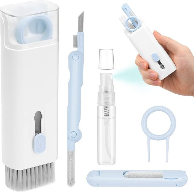 7-in-1 Elektronisches Reinigungsset für Monitor, Tastatur, Airpods und Apple Geräte in Blau und Weiß - Bild 1