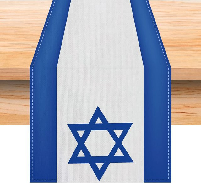 JMG Household Supplies Leinen Tischläufer für jüdische Feiertage in Weiß, Breite: 33 cm, Länge: 150 cm - Bild 1