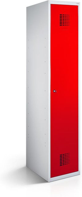 rotstahl Kleiderspind mit 1 Tür in Rot und lichtgrauem Korpus, B/T/H: 30 x 50 x 180 cm - Bild 1