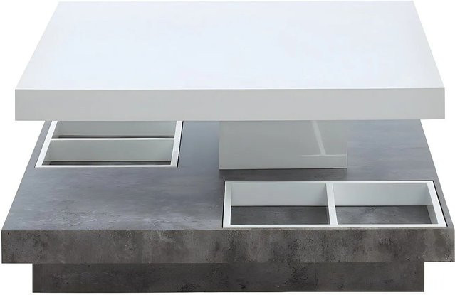 Vente-unique Couchtisch Fausto mit drehbarer Tischplatte in Grau und Weiß, rechteckig, MDF lackiert, Breite: 80 cm - Bild 1