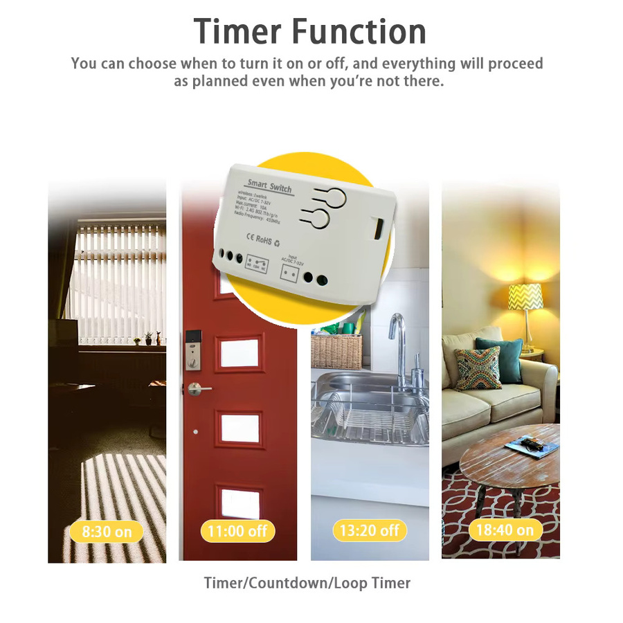 EWelink WLAN Smart Switch Relais mit Trockenkontakt NO NC COM, RF433 Fernbedienungsmodul für Alexa, Weiß - Bild 3