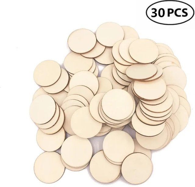 30 Stück Holzkreise zum Basteln in Beige, Durchmesser: 40 mm, leere Holzscheiben für DIY-Bastelarbeiten und Weihnachtsdekoration - Bild 1