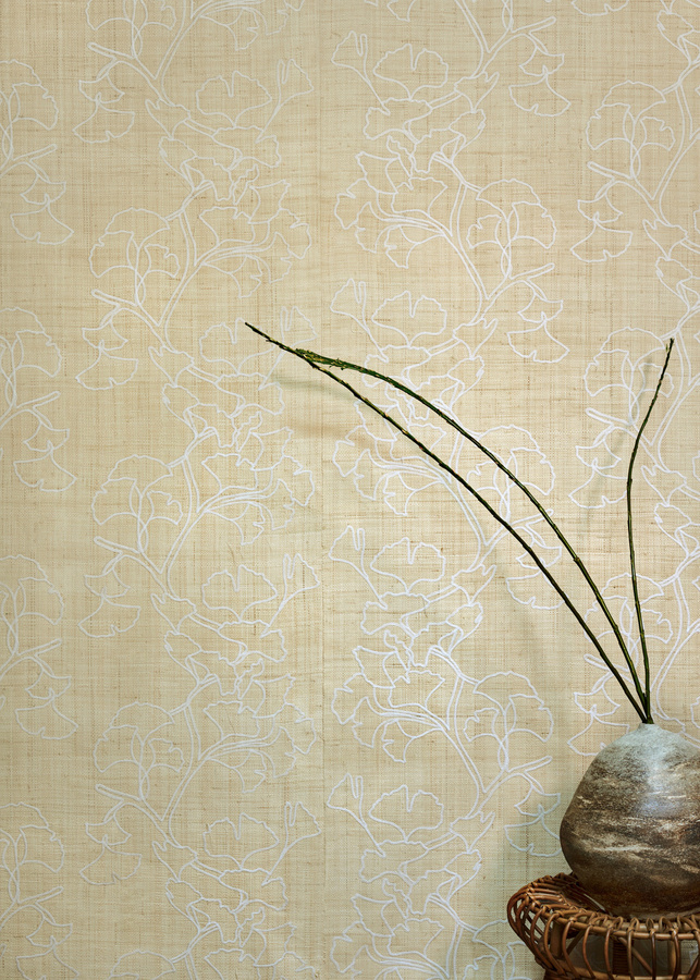 CMO Paris Tapete Raphia Brodé in Beige mit floralem Naturdesign - Bild 1