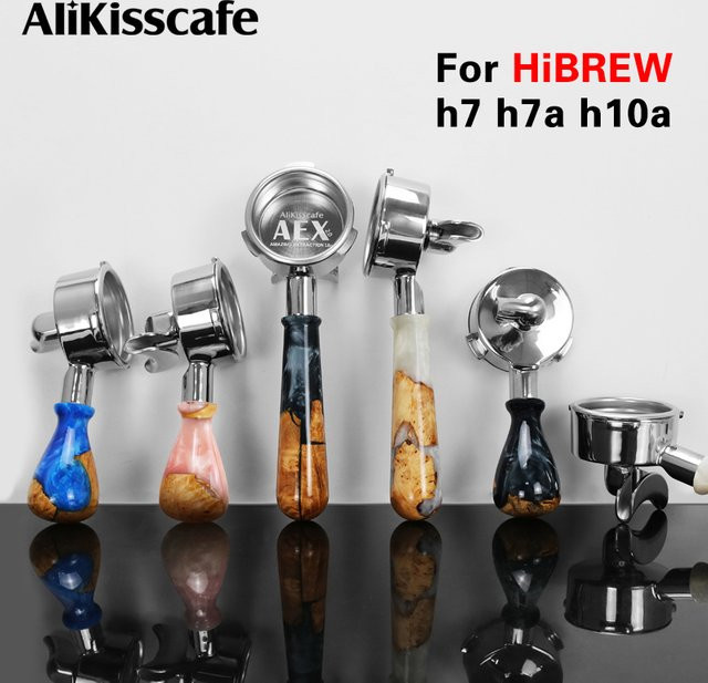 ALIKISSCAFE 58mm Siebträger mit Doppel Auslauf aus Edelstahl in Silber für Hibrew h7 h7a h10a Breville Barista Max Mini Sunbeam Espresso Zubehör - Bild 1