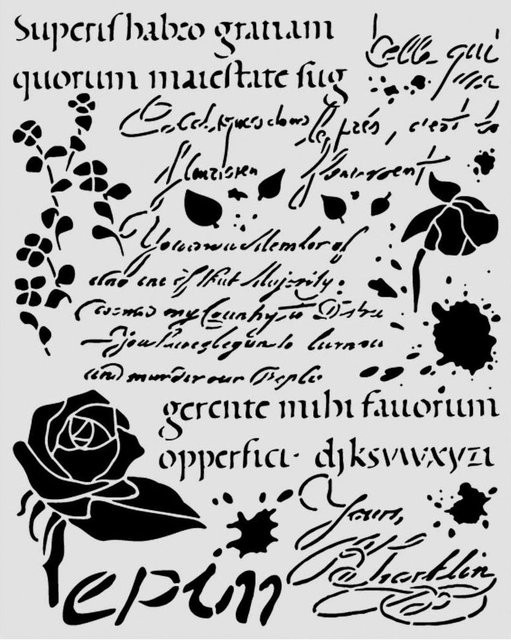 Stamperia Schablone Flowers and Poems - Latin Inspirations, B: 25 cm, H: 20 cm - Bild 1