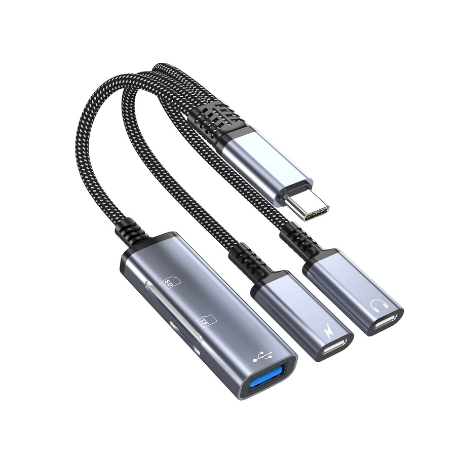 Sovunis Multifunktions-Adapterkabel USB-C auf Dual USB-C und USB für Schnellladung, Audioübertragung und OTG in Grau - Bild 2